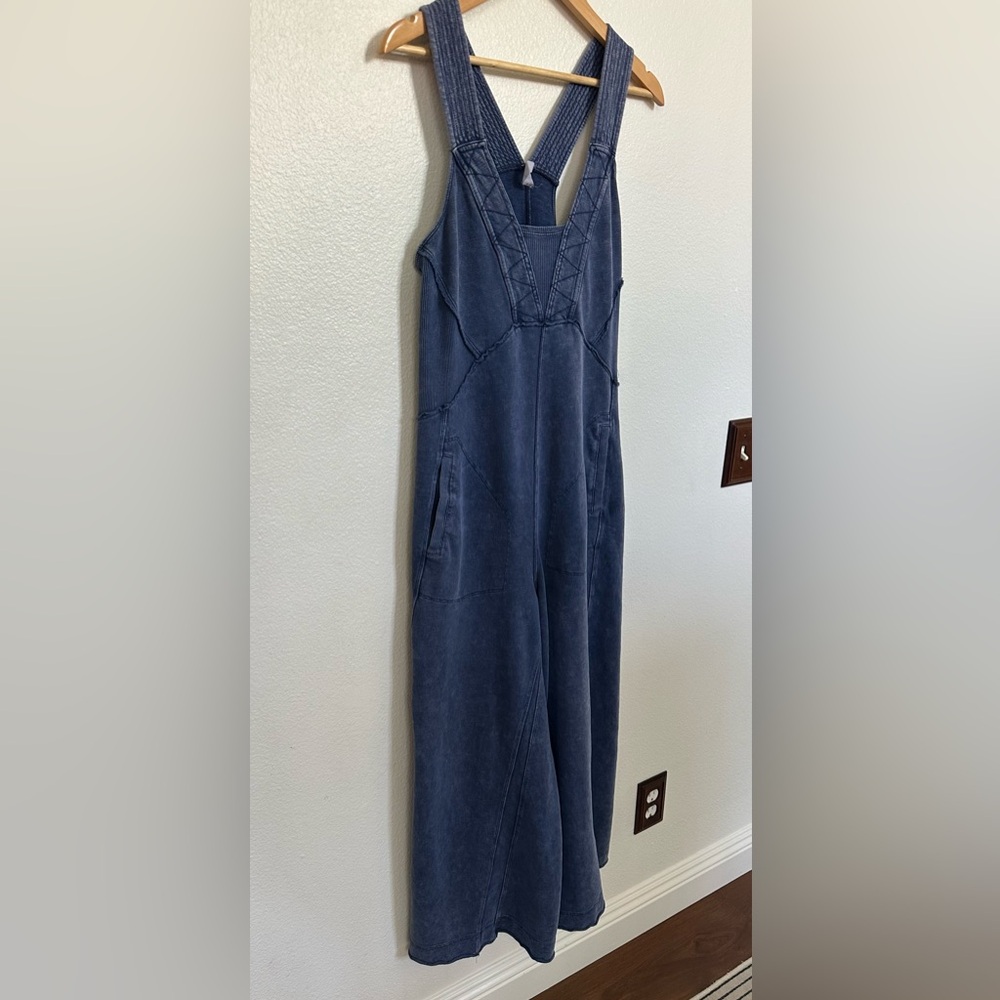Ultra Soft Washed Navy Wide-Leg Overall/Jumpsuit by Daily Practice Anthropology - Picture 8 of 16